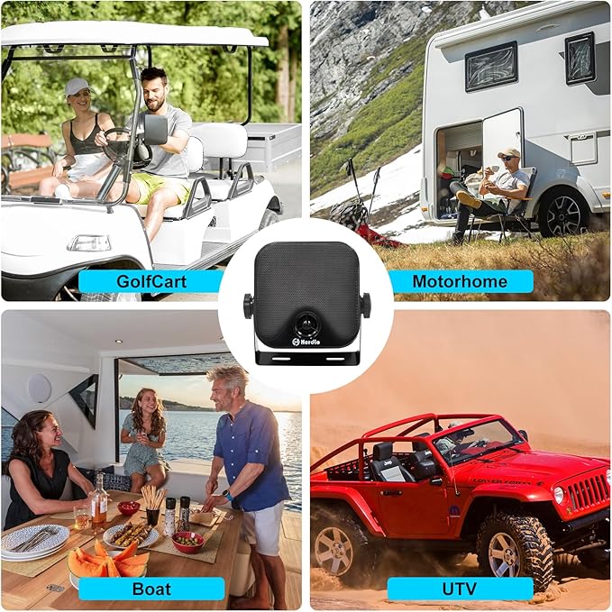 Herdio 4 Inches Heavy Duty Waterproof Boat Marine Box Outdoor Speakers Surface Mounted for Skid Steer ATV UTV RZR RV Golf Cart Tractor Powersports Boat Truck Jeep(4 Black Speakers)
