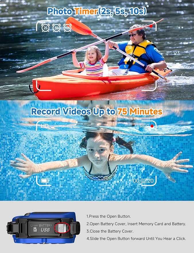 Underwater Floating Digital Camera – 48MP HD Bare-Body Waterproof Camera, No Case Needed for Underwater Fun & Childhood Memories (Blue)