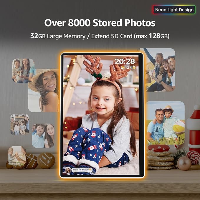 ApoloSign Neon Light Digital Picture Frame - 14" 2K FHD Display | AI Color-Changing LED Strip Digital Photo Frame | Quick Share Photos/Videos, Easy Setup in Frameo App | Best Digital Frame for Gifting