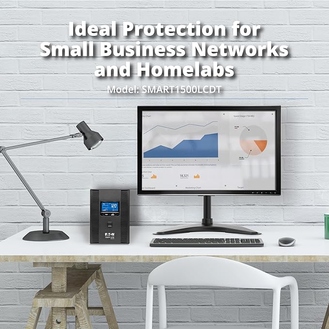 Tripp Lite SMART1500LCDT 1500VA 900W UPS Battery Back Up, AVR, LCD Display, Line-Interactive, 10 Outlets, 120V, USB, Tel & Coax Protection, 3 Year Warranty & Dollar 250,000 Insurance Black