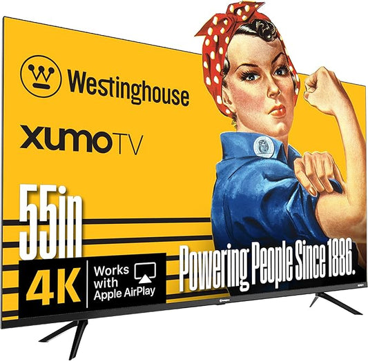 Westinghouse 55-inch Smart TV, 4K UHD Xumo TV w/ HDR10, Voice Remote, Dolby Vision, Dolby Atmos, Edgeless, Flat Screen LED Television w/Bluetooth, Apple AirPlay, Wi-Fi & Mobile Connectivity