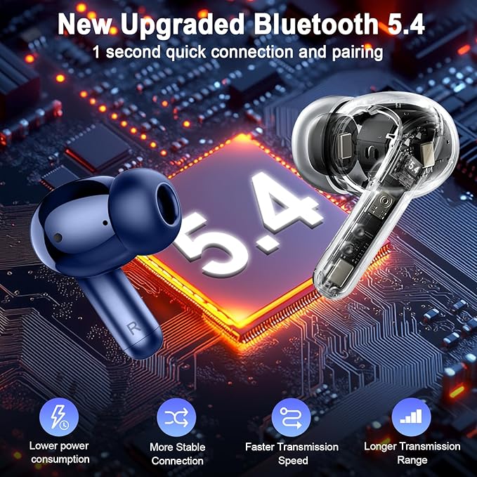Bluetooth 5.4 Headphones, 2025 Wireless Earbuds 3D Hi-Fi Stereo Bass Ear Buds, 4 ENC Noise Cancelling Mic, 40H USB-C in-Ear Earphone Sport, 3g IP-X7 Waterproof Workout Gym for Android iOS Laptop Pad