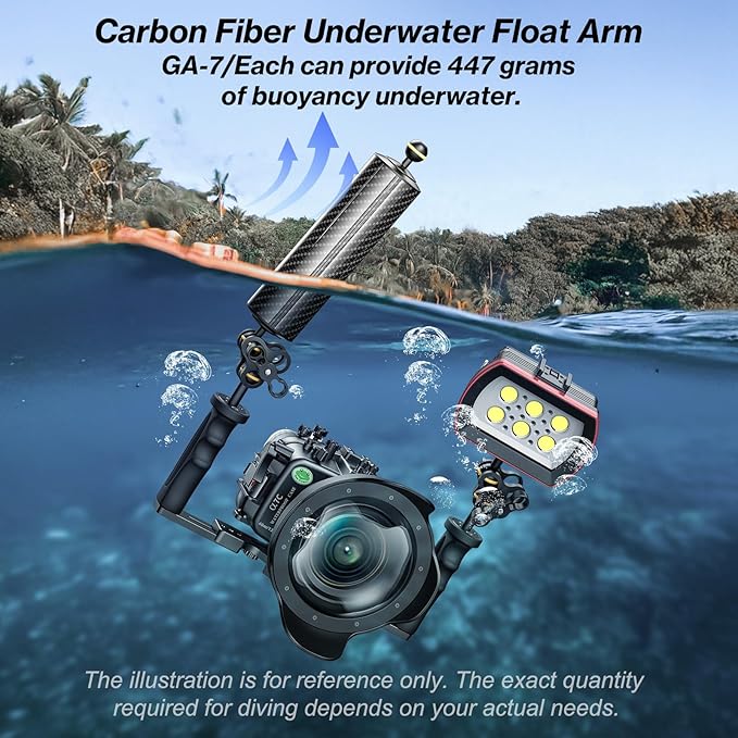 Sea frogs D60mm, 10'', Carbon Fiber Float Arm for Ultralight, Aquatic Arm, Buoyancy Provided 410g, Underwater Camera System Diving Tray Video Light/Strobe GA-7