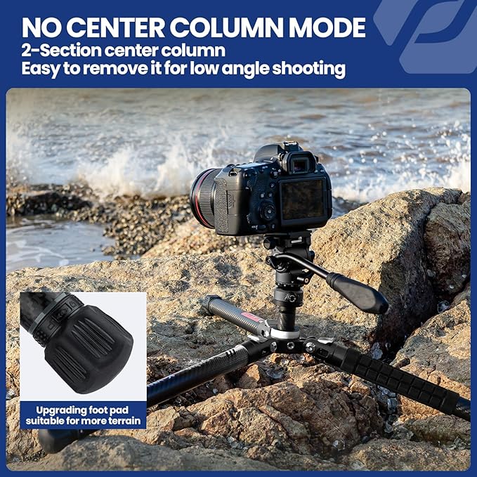 Fotopro Carbon Fiber Tripod 2.3lbs Ultralight 62 Inch Portable Travel Video Tripod for Camera DSLR Load up to 22lbs X-Aircross 3 Video Grey