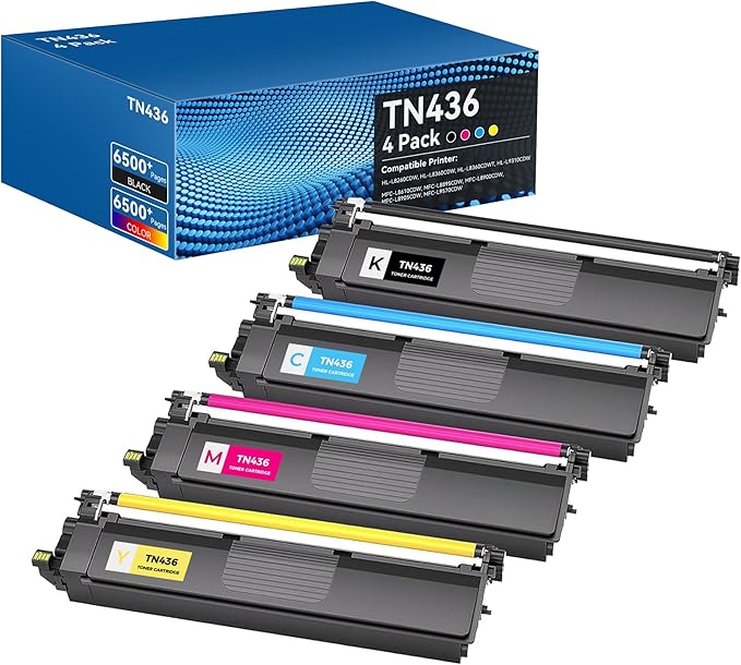 TN436 Toner Cartridges High Yield 4 Pack Compatible with MFC-L8900CDW HL-L8360CDW for Brother TN436 TN433 TN431 Toner Work with MFC-L8610CDW L8895CDW L8905CDW L9570CDW HL-L8260CDW L9310CDW Printer