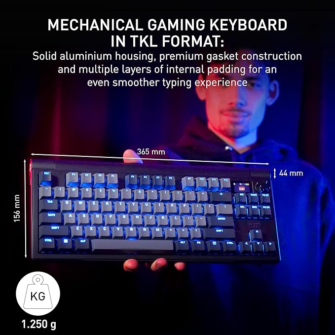 MX 8.3 TKL Wireless Mechanical Gaming Keyboard | LCD Display & Rotary Knob | Hot Swappable MX2A Red Switches | Starfall Grey