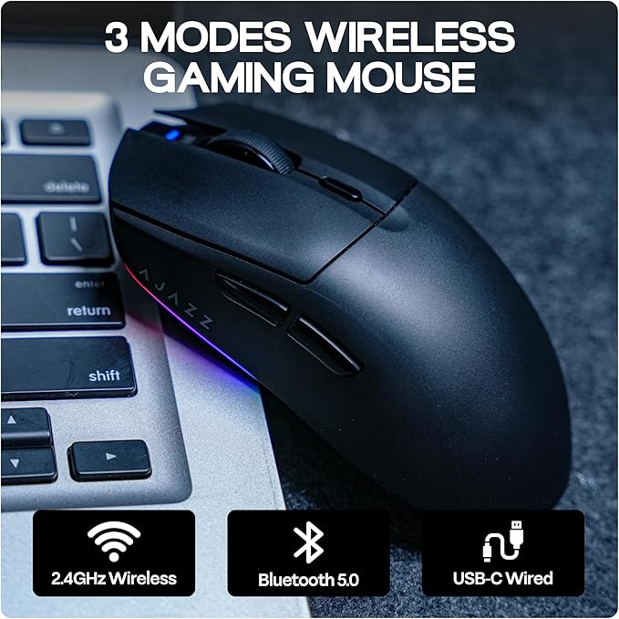 AJAZZ AJ139 V2 MC Gaming Mouse with Charging Base, Adjustable 12,000 DPI, PAW3311 Sensor, 3 Modes Wireless Mouse, 500mAh Battery, 1000 Polling Rate, 66g Lightweight, Win/Mac (Black)