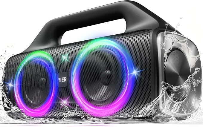 Speakers, 80w (Peak) Portable Wireless Speaker with Lights, Stereo Loud Sound, IP67 Waterproof, Deep Bass Outdoor Speakers Bluetooth 5.0 Dual Pairing for Home Party Beach Camping, Gifts