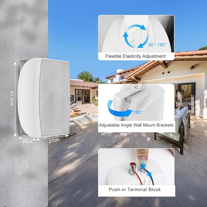 Herdio 8 inch 600W Outdoor Bluetooth Speakers Waterproof Wired with Powerful Bass, TWS Pairing Wall Mount Durable Loud Sound System Suitable for Patio Garden Porch Backyard Home Theater (1 Pair White)