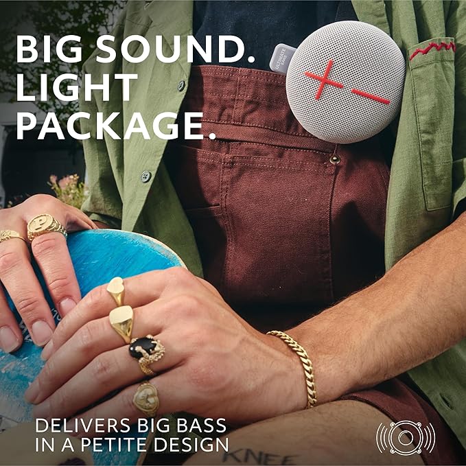 Ultimate Ears MINIROLL Ultra-Portable Waterproof Bluetooth Speaker, Big Bass, IP67 Dustproof, 131 ft Range - Gentle Grey