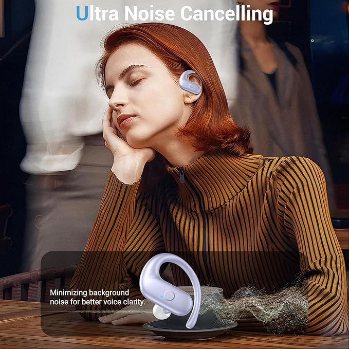 for Wireless Earbuds,Sport Bluetooth 5.4 Headphones,Over Ear Buds with Deep Bass Sound,60H Playtime Clear Calls Earphones Redesigned Comfort Fit with Earhooks for Running,Meeting,Workout-Purple