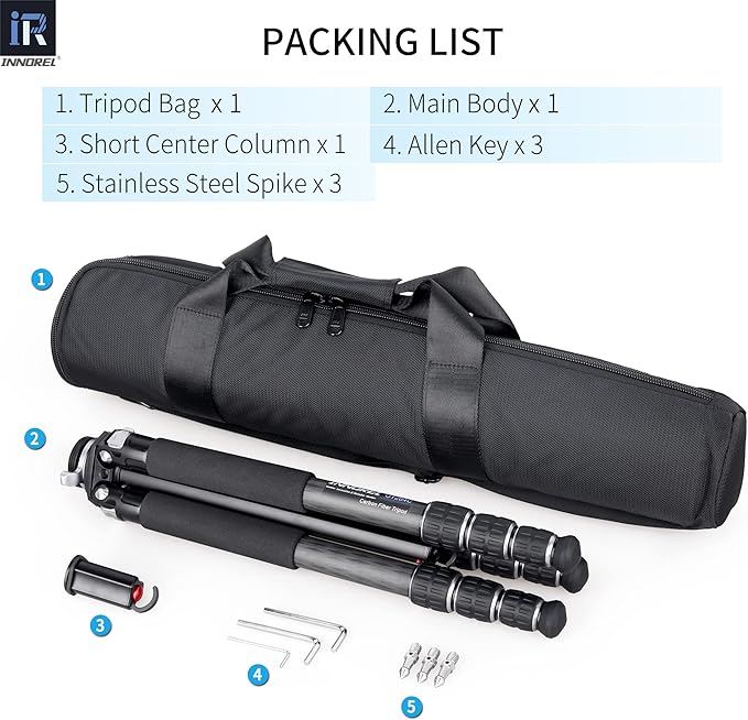 Carbon Fiber Tripod-INNOREL GT284C Professional Compact Portable Tripod for Digital DSLR Camera Heavy Duty Camera Stand Support with Special-Shaped Center Column 1.14in/29mm Tube Max Load 44lbs/20kg