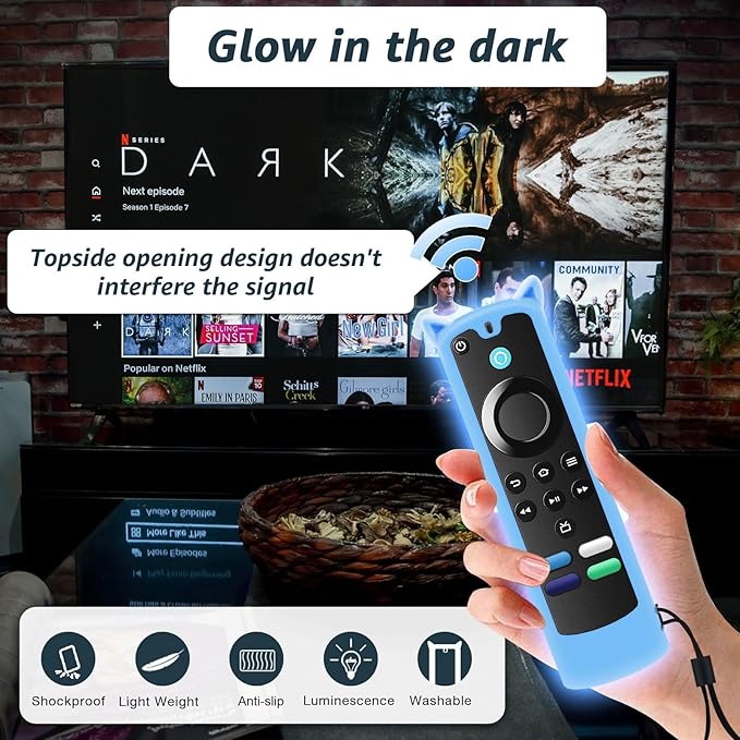 2 Pack Silicone Remote Cover Case Glow in The Dark, Anti-Slip Silicone Protective Case with Lanyard Blue & Rose Red