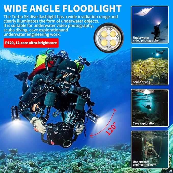 Turbo SX Dive Light, 11000 Lumens 100m Underwater Video Light,Diving Flashlight,Scuba Dive Light,Waterproof Flashlight with for Under Water Sports,Underwater Video Shooting and Photography