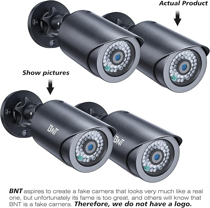 BNT Dummy Fake Security Camera, with One Red LED Light at Night, for Home and Businesses Security Indoor/Outdoor (2 Pack, Black)