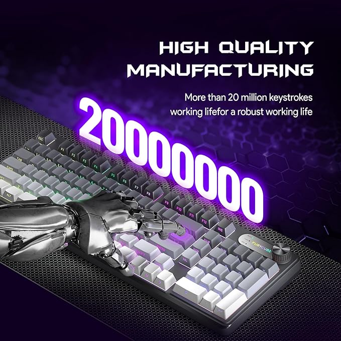 IP98 Gaming Keyboard - Wired Keyboard with RGB Backlighting, IPX8 Water Resistance, and Side Printed PBT Translucent Keycaps, Suitable for Gaming or Work (Gray-White)