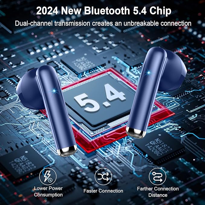 Wireless Earbuds, in Ear Headphones with 4 ENC Mics, Bluetooth 5.4 Ear Buds Hi-Fi Stereo, 36H Playtime Earphones with USB-C Charging Case, 3g Lightweight, IP7 Waterproof Headset for Running