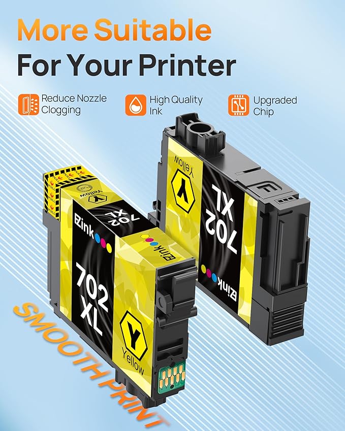 E-Z Ink 702XL Ink Cartridges High Yield Remanufactured for Epson 702 XL 702XL T702XL T702 to use with Epson Workforce Pro WF-3720 WF-3730 WF-3733 (1 Black, 1 Cyan, 1 Magenta, 1 Yellow, 4 Pack)