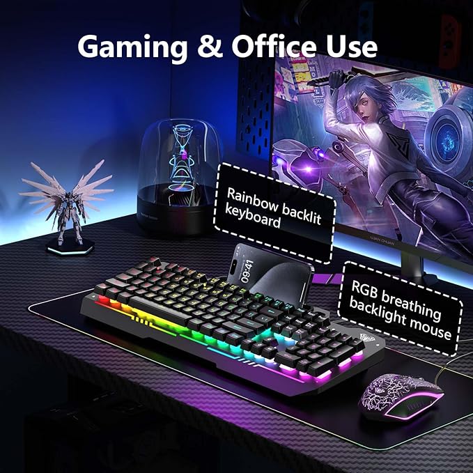 AULA Gaming Keyboard, T102 104 Keys Gaming Keyboard and Mouse Combo with RGB Backlit, All-Metal Panel, Anti-Ghosting, PC Game Keyboard and Mouse, USB Wired Keyboard Mouse for MAC Xbox PC Gamers
