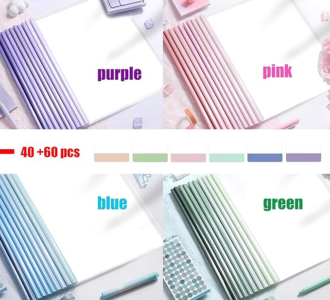 40 Pack Report Covers with 60 Sticky Tabs, Clear Report Covers with Sliding Bar, Clear Report Covers for A4 Paper, Presentation Folder with Marker Sticky Tabs(Gradient Color)