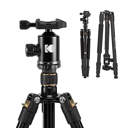 KODAK Photo Gear 63” Tripod & Monopod with 360° Ball Head | Premium Professional 2-in-1 Aluminum Camera Stand with Bluetooth Remote Control & Smartphone Adapter | Compact & Portable for Work & Travel