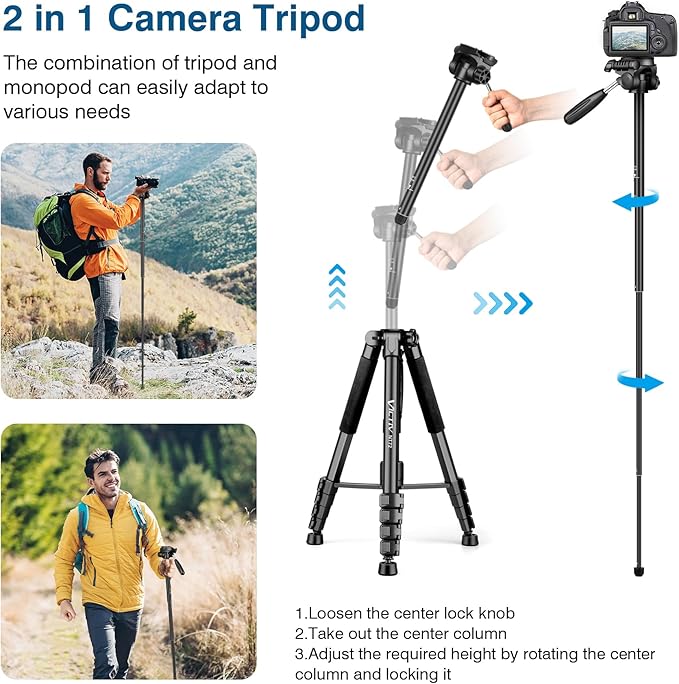 Tripod for Camera, 72" Tall Camera Tripod Monopod with Remote, Professional Heavy Duty Compact Camera Stand for Phone,DSLR, Spotting Scope, Telescope, Binocular