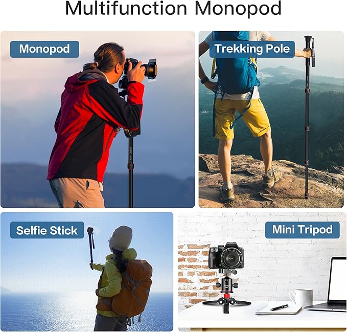 Manbily Extendable Camera Aluminum Monopod with Feet,Portable Travel Monopod with Removable Tripod Stand Base for DSLR Canon Nikon Sony Video Camcorder,5 Sections up to 67-in,Max Load 15.5 Lbs（A-222）