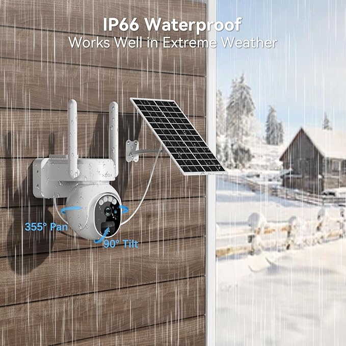 Xega 2-Pack 4G LTE Security Camera No WiFi【Built in SIM Card】 2K Super HD Solar Powered Wireless Outdoor 4G Security Camera PIR Motion Sensor Night Vision 2 Way Talk Cloud/TF IP66