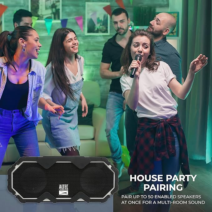 Altec Lansing Mini LifeJacket Jolt Bluetooth Speaker with Qi, Wireless, Waterproof, Portable, Speakers, Loud Volume, Strong Bass, Rich Stereo System, Microphone, 16 Hour Battery, 100 ft Range, Gray