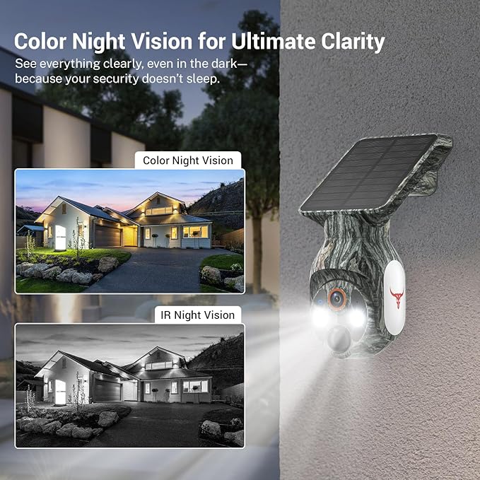 Solar-Powered 1080p WiFi Battery Camera, Security Cameras Wireless Outdoor for Home Surveillance, AI Human Detection, Color Night Vision, Cloud Storage (WiFi (Camo))