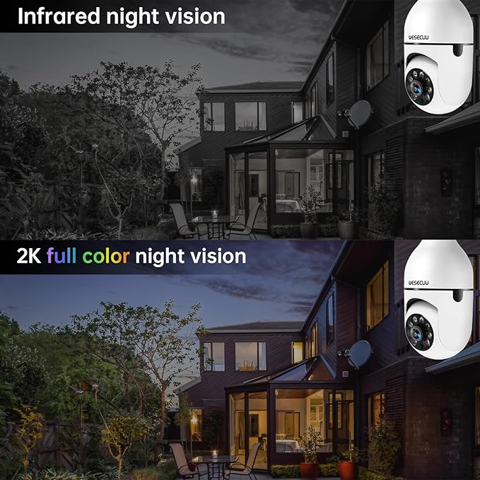 3K Light Bulb Security Camera -5G& 2.4GHz WiFi Security Cameras Wireless Outdoor Motion Detection and Alarm,Two-Way Talk,Color Night Vision,Human Detection, 500MP Ultra HD