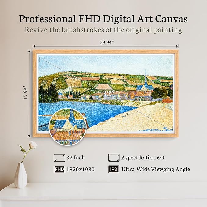 BSIMB 32 Inch Large Digital Picture Frame, Touchscreen 64GB 1920x1080 WiFi Photo Frame Electronic Display Remote Control, Share Pictures/Videos via Free App/USB/SD Easy Setup Gifts for Mom, Light Wood