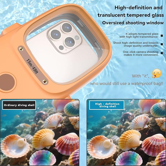 Professional Diving Phone Case, 15m/49ft Underwater Photography Housing, Bluetooth Connection - Button Control, Universal Waterproof Snorkeling Phone case for iPhone and Samsung Android