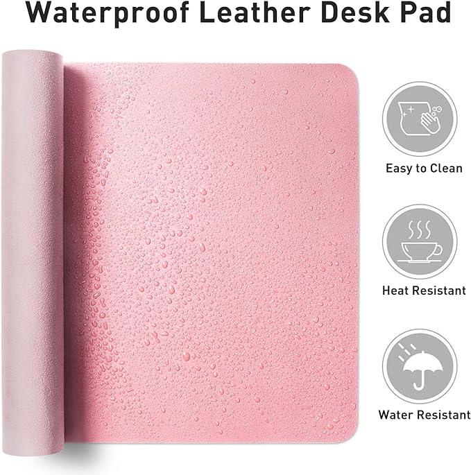 Aothia Leather Desk Pad Protector, Mouse Pad, Office Desk Mat, Non-Slip PU Leather Desk Blotter, Laptop Desk Pad, Waterproof Desk Writing Pad for Office and Home (36" x 17", Fairy Pink)