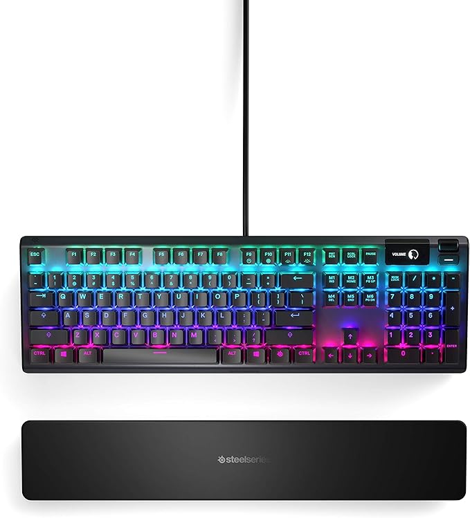 SteelSeries USB Apex 5 Hybrid Mechanical Gaming Keyboard – Per-Key RGB Illumination – Aircraft Grade Aluminum Alloy Frame – OLED Smart Display (Hybrid Blue Switch)