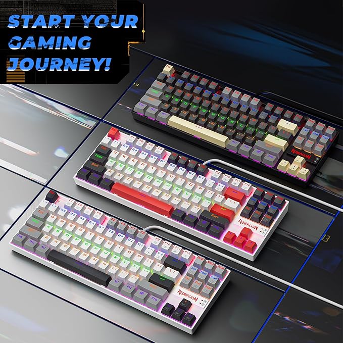 Redragon K552 Mechanical Gaming Keyboard, 87-Key Compact, LED Gaming Keyboard with Red Switches, Anti-Ghosting, Metal Frame for PC Gaming & Typing, Beginner-Friendly (Polar Monolith)