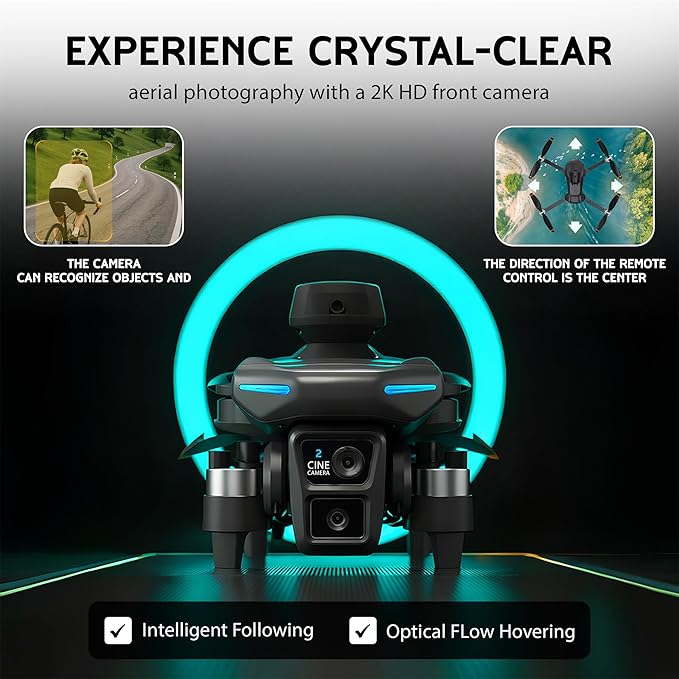 Foldable Drone with Camera – Beginner Drone for Kids & Adults ,2K Dual Camera ,Foldable Remote Control Quadcopter with Voice Control, FPV, Obstacle Avoidance, Gestures Selfie, Altitude Hold, One Key Start, 3D Flips, 2 Batteries, Toy for Beginners.