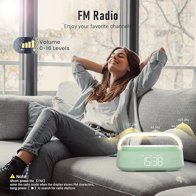 FREEFISH Bluetooth Speaker with Fast Wireless Charger,FM Radio,Touch LED Night Light,Phone Holder,Snooze, Portable Wireless Speaker for Bedrooms Office Home, Gifts