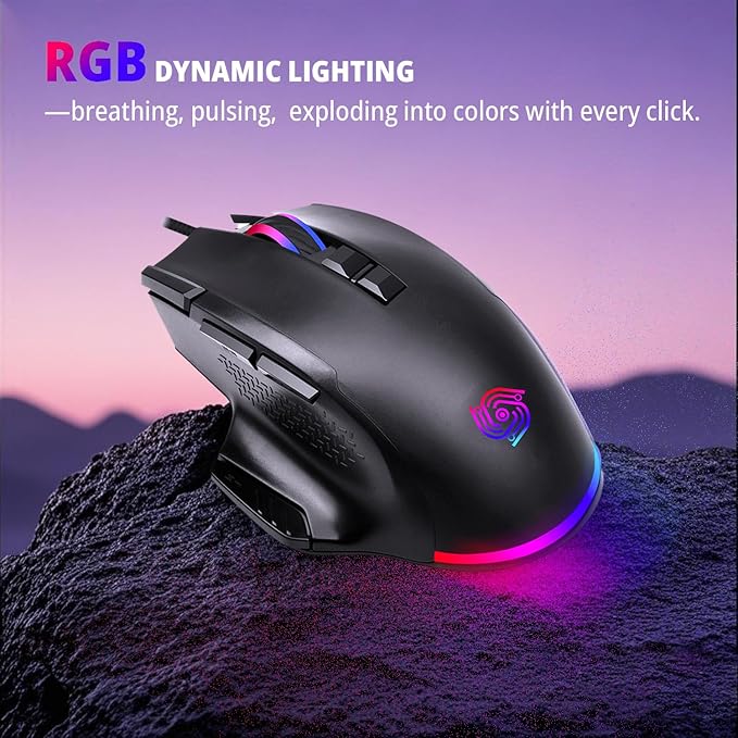 Wired Mouse for Gaming, RGB Lighting, Claw Grip Design, Adjustable DPI, Rapid Trigger & Sniper Buttons, Computer/Laptop – Black