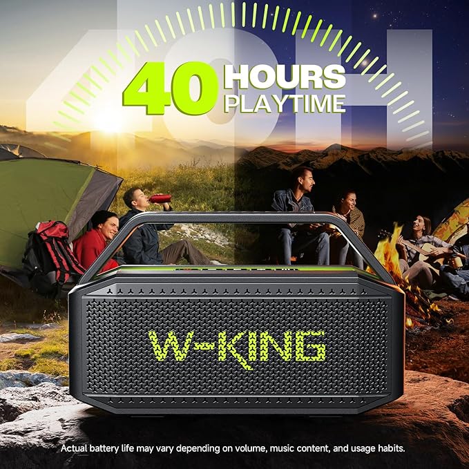 W-KING Portable Loud Bluetooth Speaker Wireless, 100W Max IPX6 Waterproof Outdoor Speaker Subwoofer, 60W Exlarge Passive Radiator- All-Round Rich Bass/40H/EQ/PowerBank/TF/AUX, Party Big Large Boombox