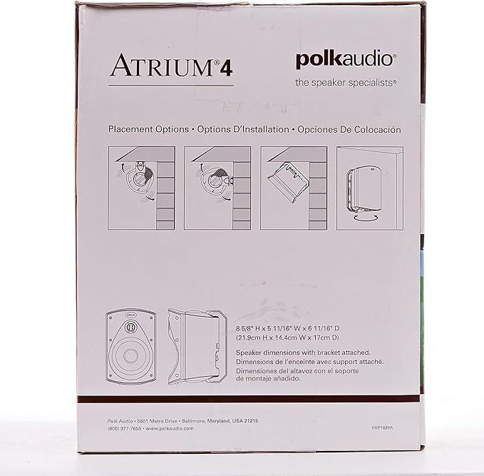 Polk Audio Atrium 4 Weatherproof Outdoor Speakers with Powerful Bass (Pair, Black), All-Weather Durability, Broad Sound Coverage, Speed-Lock Mounting System (Pack of 6)