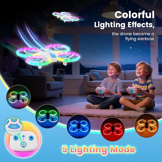 Mini Drone for Kids and Beginners with Fancy LED & Altitude Hold,Birthday Gift for Boys Girls,RC Drone with Propeller Protection,360°Flips,3 Speed Mode,Indoor Outdoor Mini Quadcopter Toy