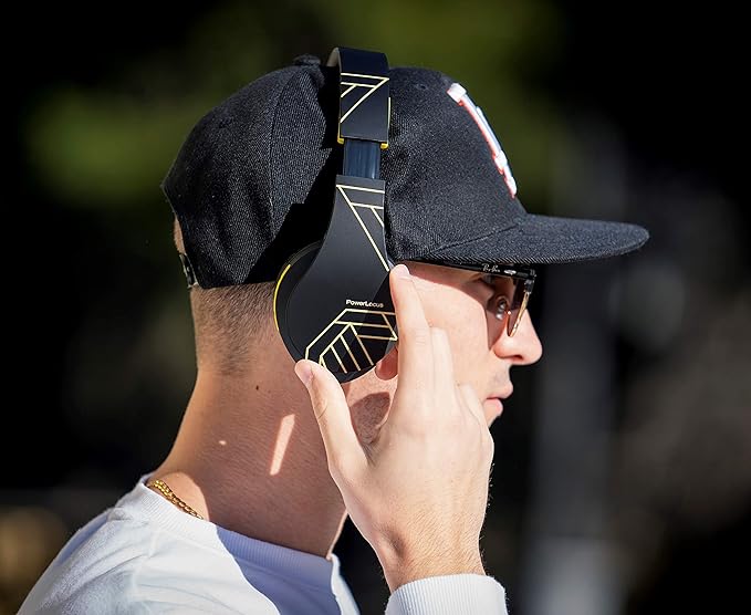 PowerLocus Bluetooth Over-Ear Headphones, Wireless Stereo Foldable Headphones Wireless and Wired Headsets with Built-in Mic, Micro SD/TF, FM for iPhone/Samsung/iPad/PC (Black/Yellow)