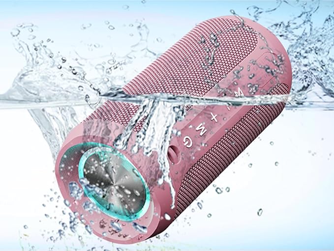 EDUPLINK Bluetooth Speaker IPX7 Waterproof Wireless Speaker with Bass 20H Playtime TWS Stereo Pairing Portable Outdoor Speakers for Beach Camping Travel Gifts for Women Girls Girlfriend Teens Pink