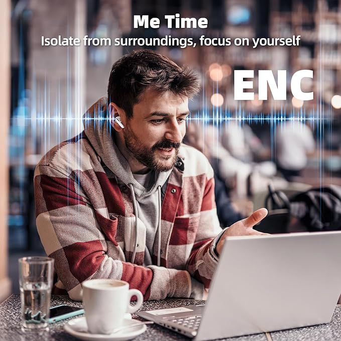 Promise Wireless Earbuds Bluetooth5.3 Earphones,40Hrs Play, ENC Noise Cancelling Mic,13mm Deep Bass,Remote Control for TikTok,YouTube Shorts Like,Smart Phone Laptop Computer Sports Headphones(White)