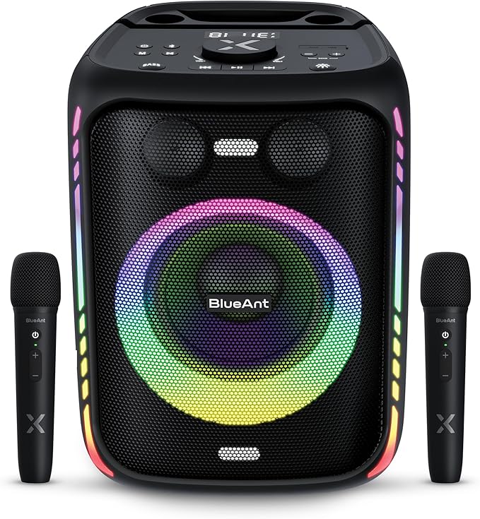 BlueAnt X5i | Portable Bluetooth Party Speaker | Black | 120W Peak Power | Includes (2) Wireless Microphones | (Up to) 30-Hr Playtime