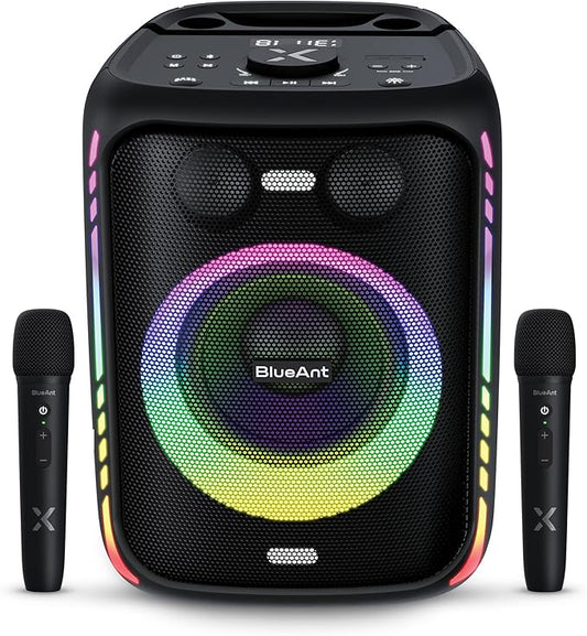BlueAnt X5i | Portable Bluetooth Party Speaker | Black | 120W Peak Power | Includes (2) Wireless Microphones | (Up to) 30-Hr Playtime