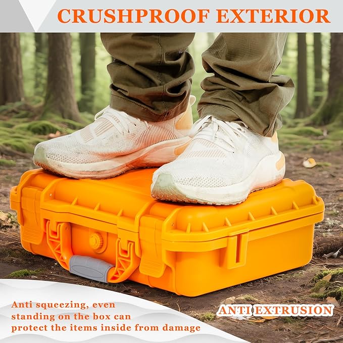 16.3 x 12.4 x 6.5 Inch Waterproof Hard Case with DIY Customizable Foam Insert Portable Protective Case with Knife for Camera Drones Equipments Tools Test Instruments (Orange)