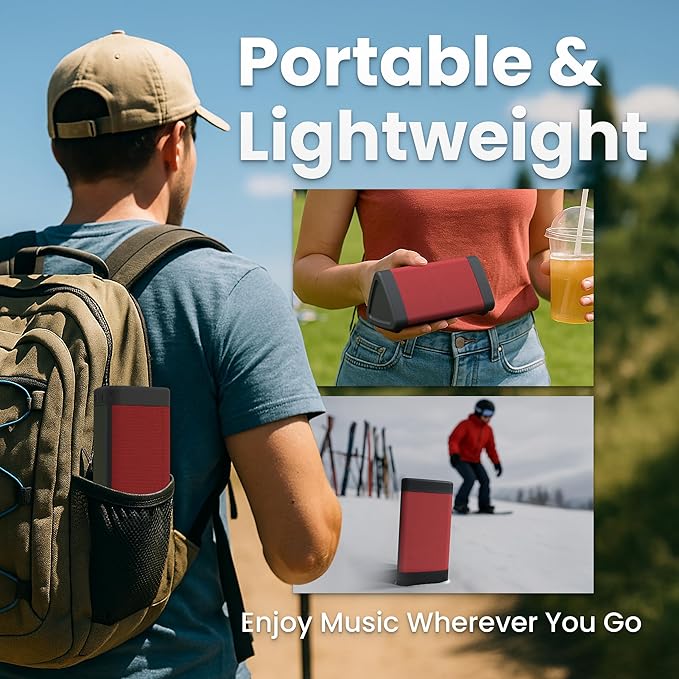 Oontz Upgraded Angle 3 Portable Bluetooth Speaker 5.0, 2 Pack - 10W Sound, 14-Hr Battery, 100ft Wireless Range, IPX5 Water-Resistant, Budget-Friendly Small Speaker for Travel, Outdoor or Home (Red)