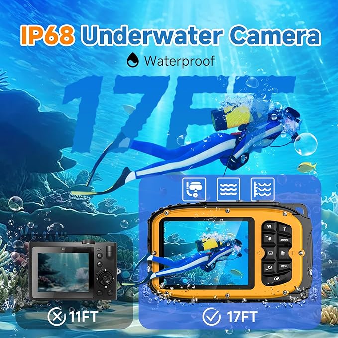 Underwater Floating Digital Camera – 48MP HD Bare-Body Waterproof Camera, No Case Needed for Underwater Fun & Childhood Memories (Yellow)
